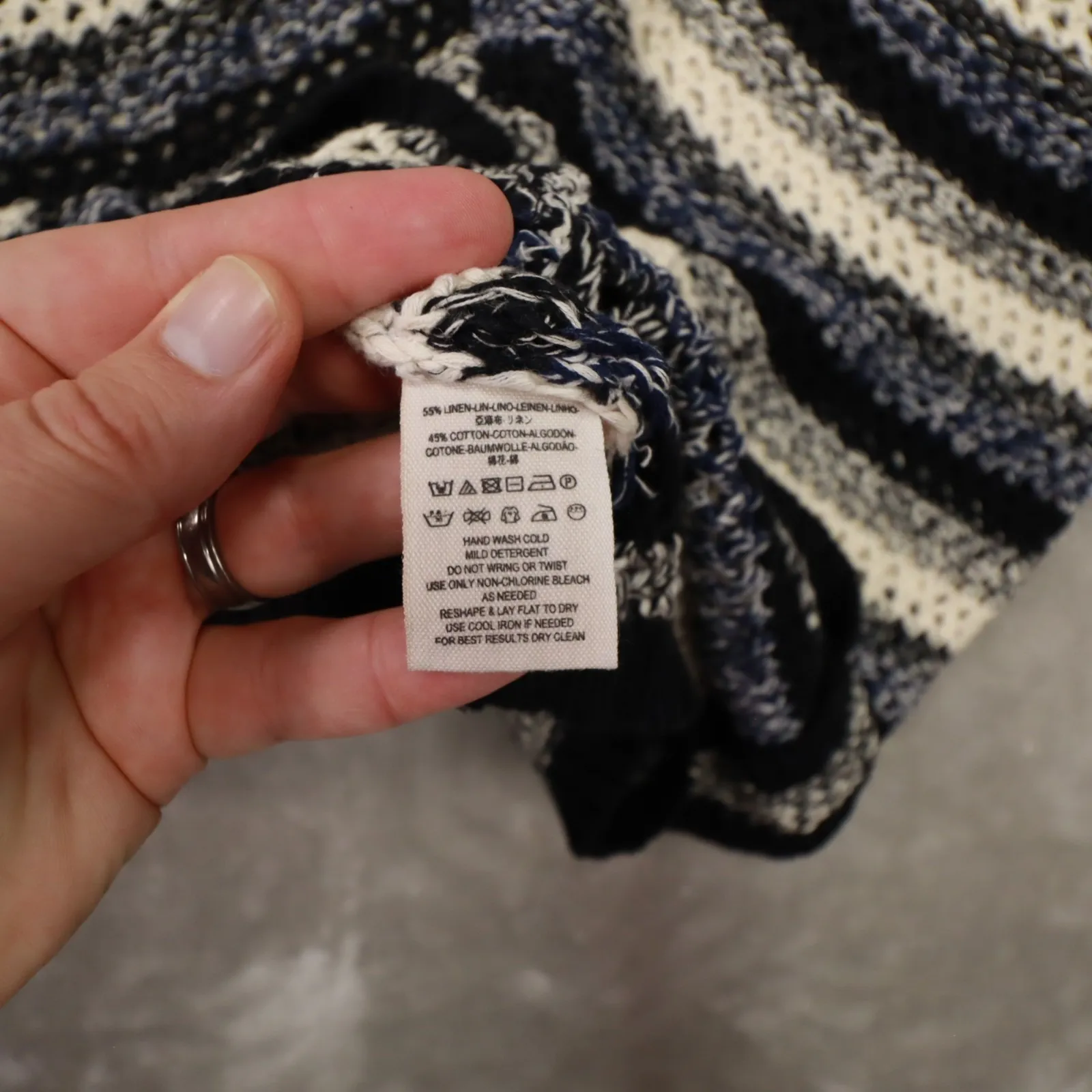 FREE PEOPLE Black Pearl Searching Linen Cotton Stripe Sweater Women's - Image 6