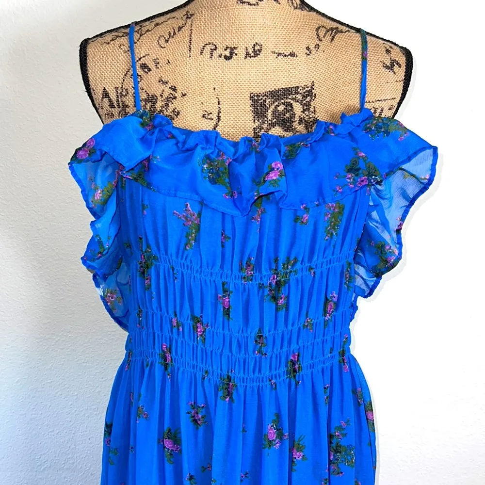 dress maxi floral blue open back ruffled accents size S NWT - Image 3