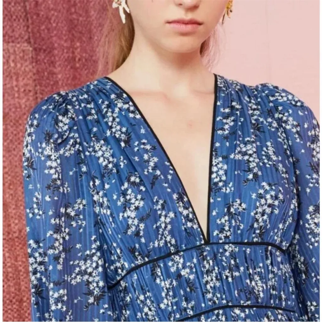 NWOT Ulla Johnson Silk Blue Joan Midi Floral Dress Size 0 - Image 4