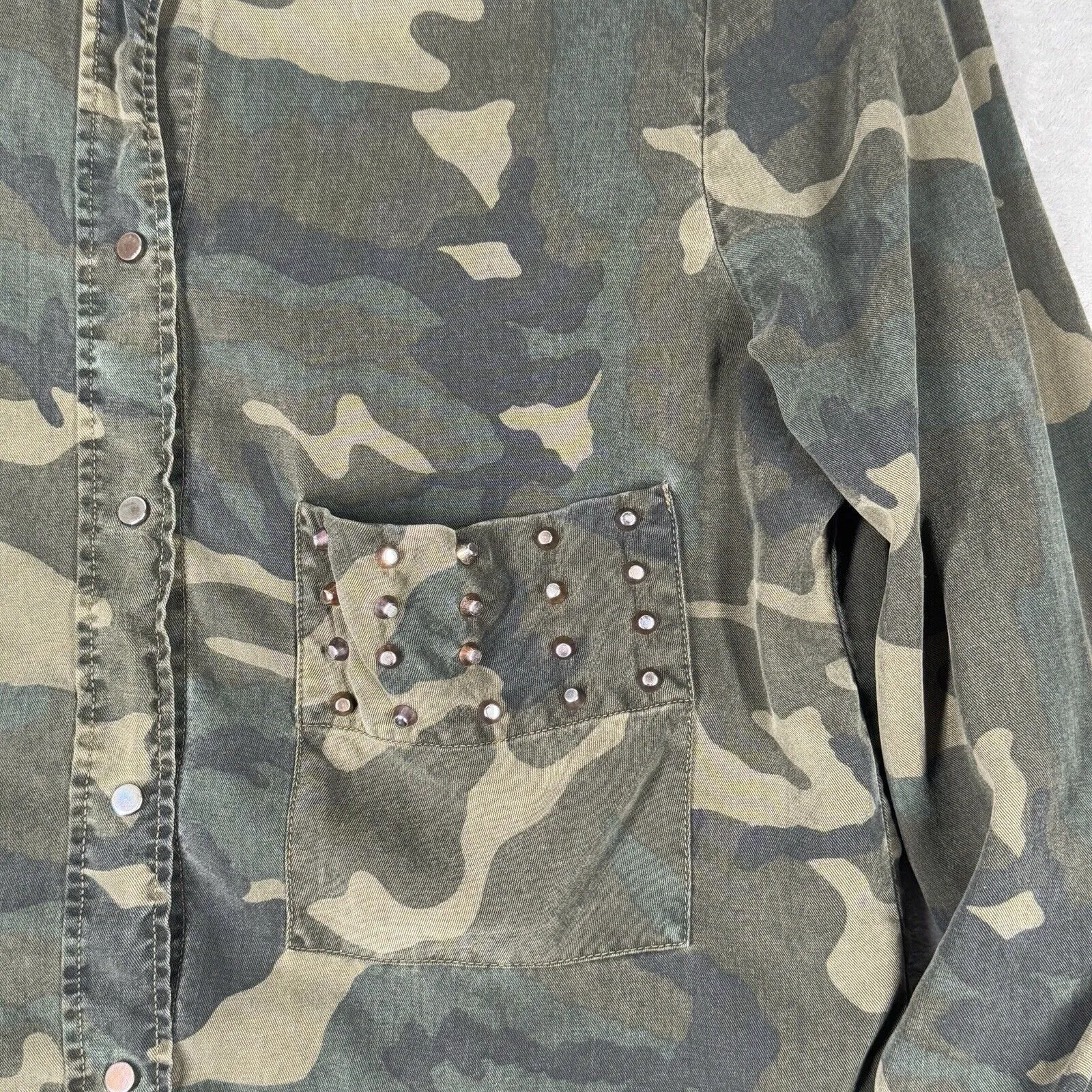 Zara Woman Shirt Womens Large Green Brown Camo‎ Studs Grunge Urban Streetwear - Image 5