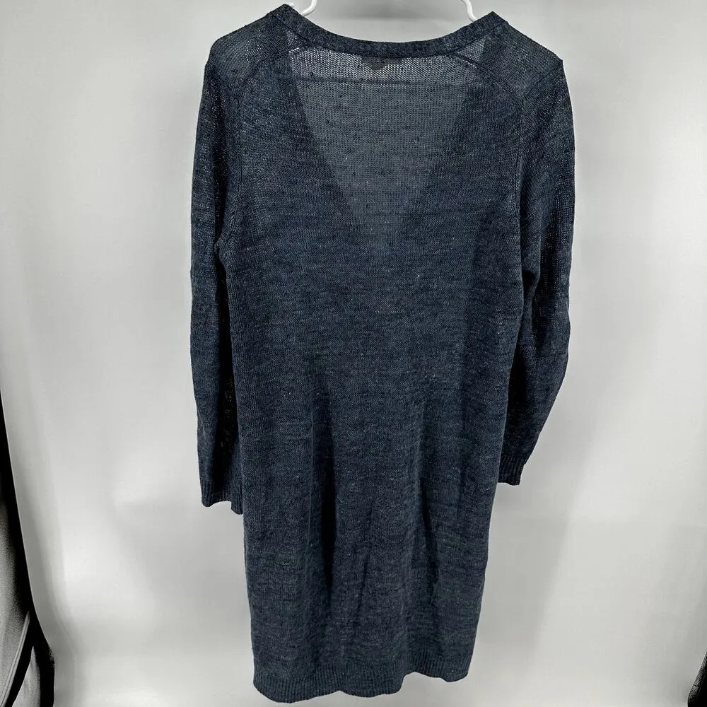 Eileen Fisher Organic Linen Cardigan Duster Sweater Pockets Button Blue Small - Image 4