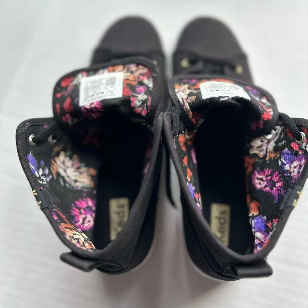 Women’s Keds Black Kickstarter high top Sneakers floral interior size 9 - Image 5