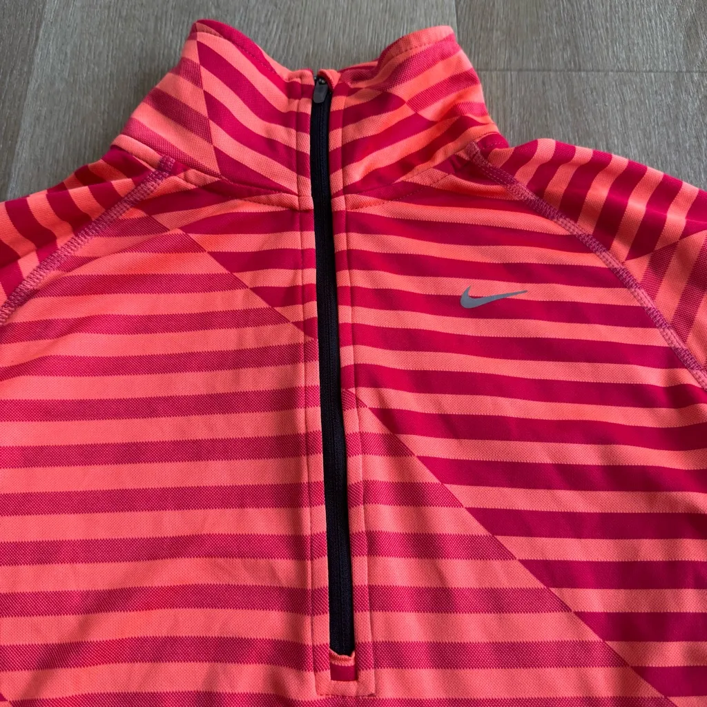 Nike Striped Pink and Red Quarter-Zip Pullover - Image 3