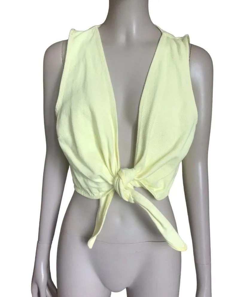 Signature Eight Yellow Denim Tie Front Crop Top Size L - Image 2