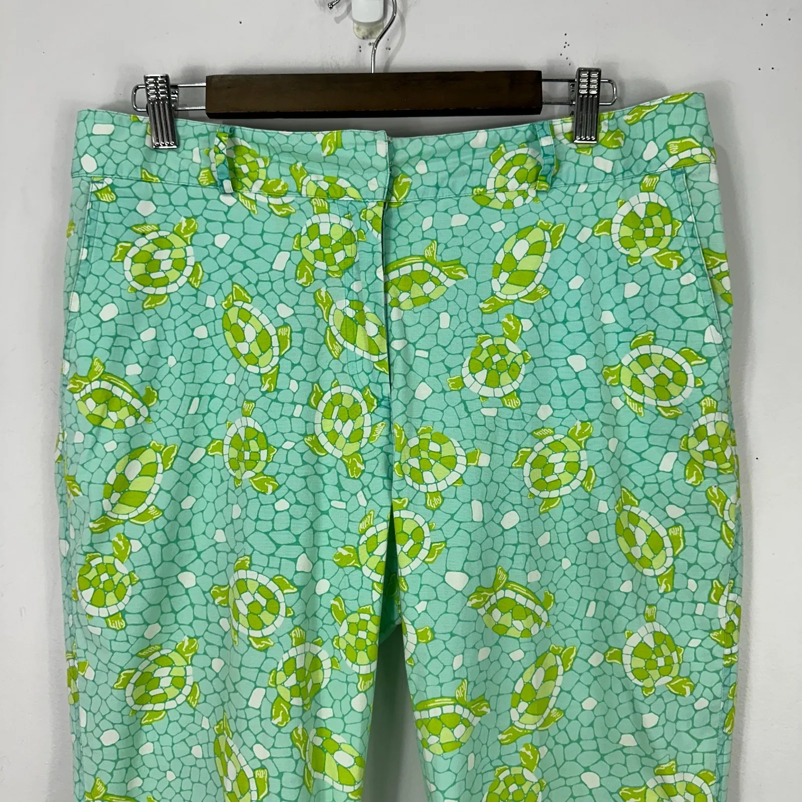 Vintage Lilly Pulitzer Pants 14 Green Blue Turtle Print Preppy Coastal Resort - Image 5