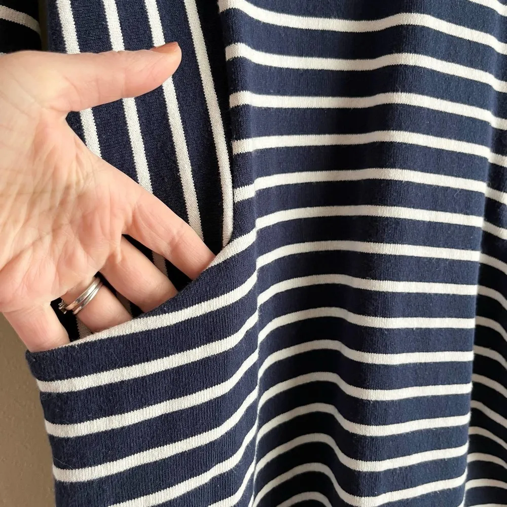 Joules Nautical Navy White Striped 3/4 Sleeve Dress w/ Pockets 100% Cotton, Sz 6 - Image 7