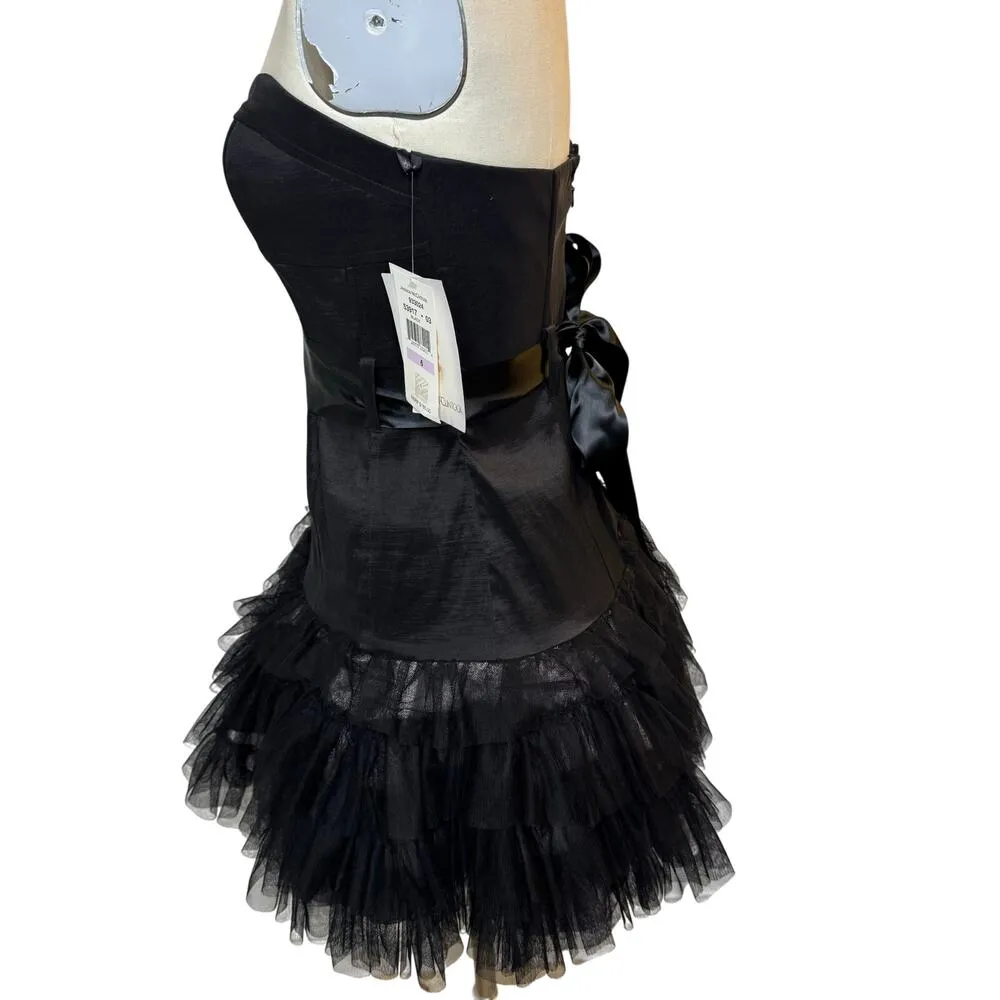 NEW Vintage Jessica Mcclintock Strapless Ruffle Lace Cocktail Dress Black Prom 6 - Image 4