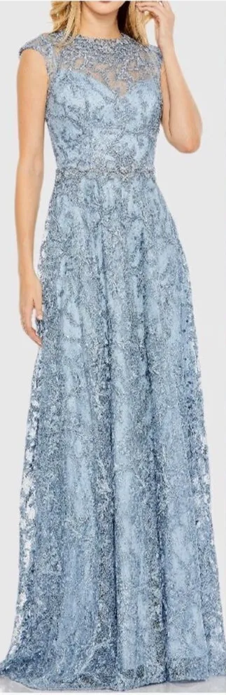 MAC DUGGAL  79430 Womens Blue Embroidered Cap Sleeve A Line Gown - Image 2