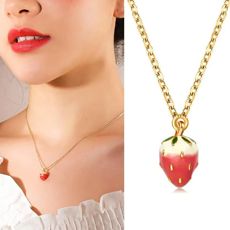 Gold red strawberry kawaii y2k necklace - Image 4