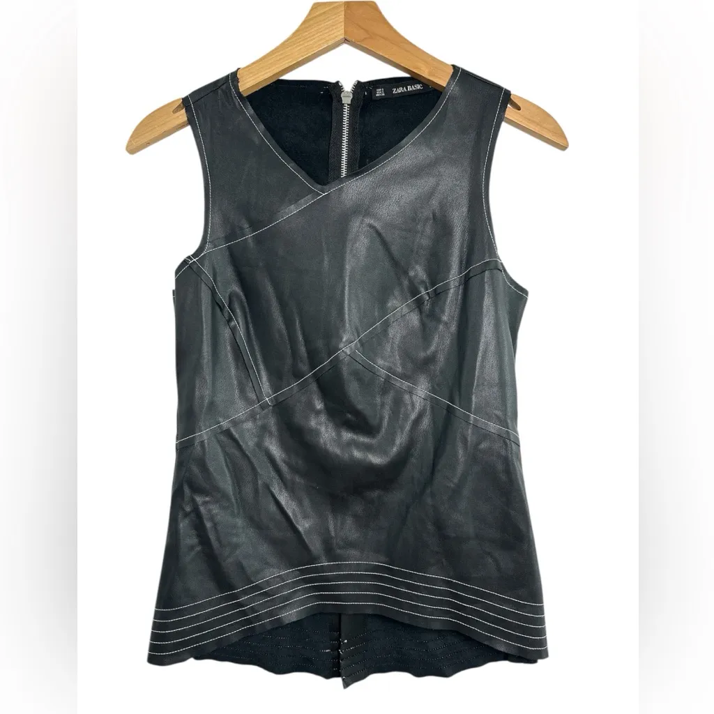 Zara Basic Faux Leather Sleeveless Top - Image 3