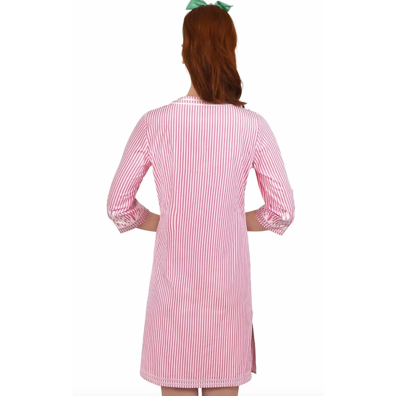 Gretchen Scott Dress Pink White Striped Dress Women Med 3/4 Sleeve Embroidered - Image 2
