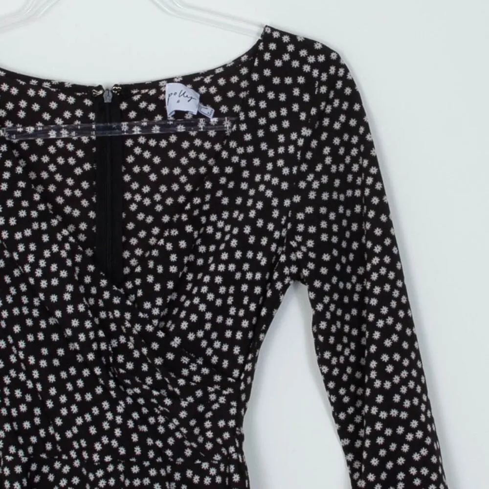 Princess Polly Black Ditsy Floral Long Sleeve Faux Wrap Mini Dress Womens Size 0 - Image 2