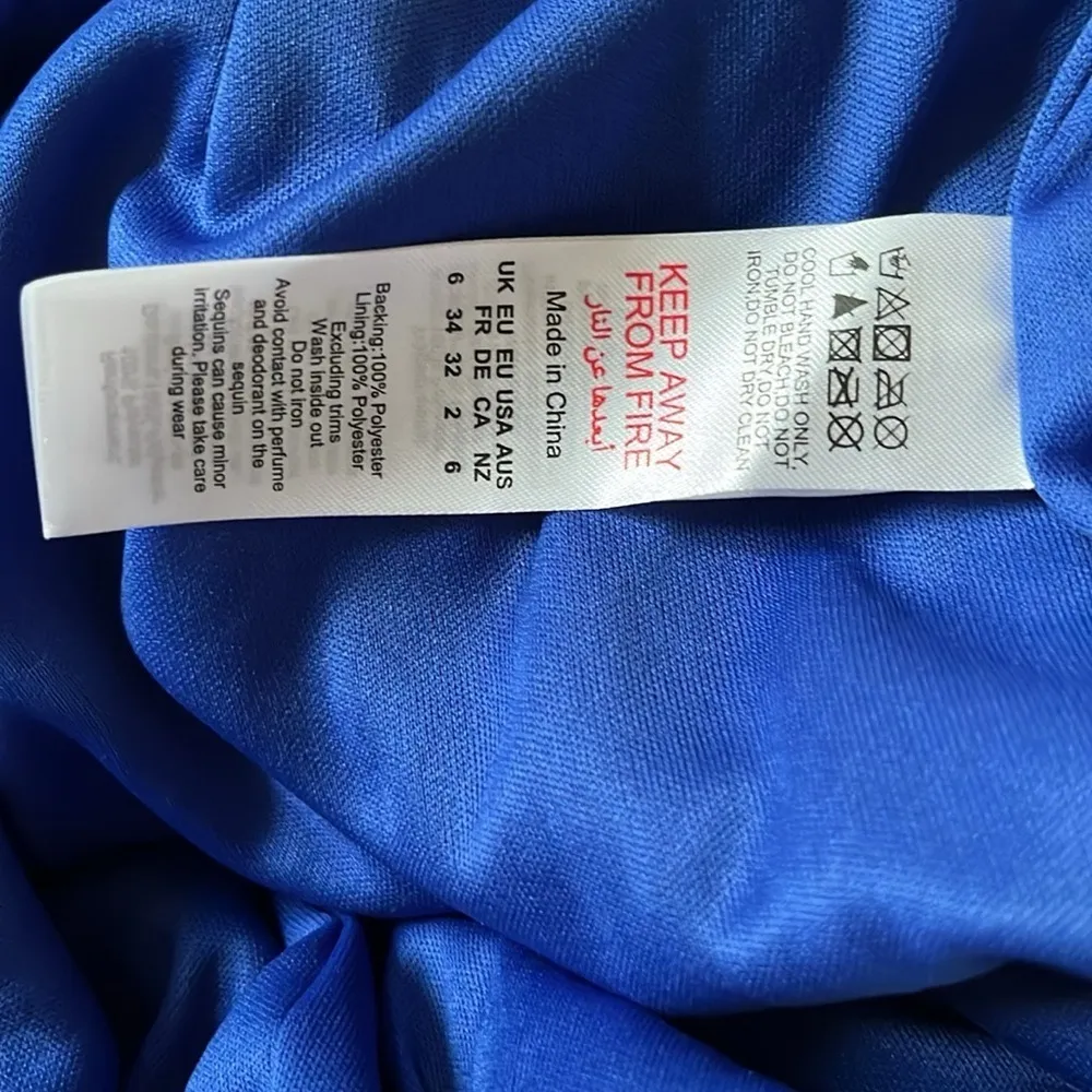 NEW NASTY GAL Womens Petite Sequin Halter Neck Flared Jumpsuit Royal blue size 6 - Image 12