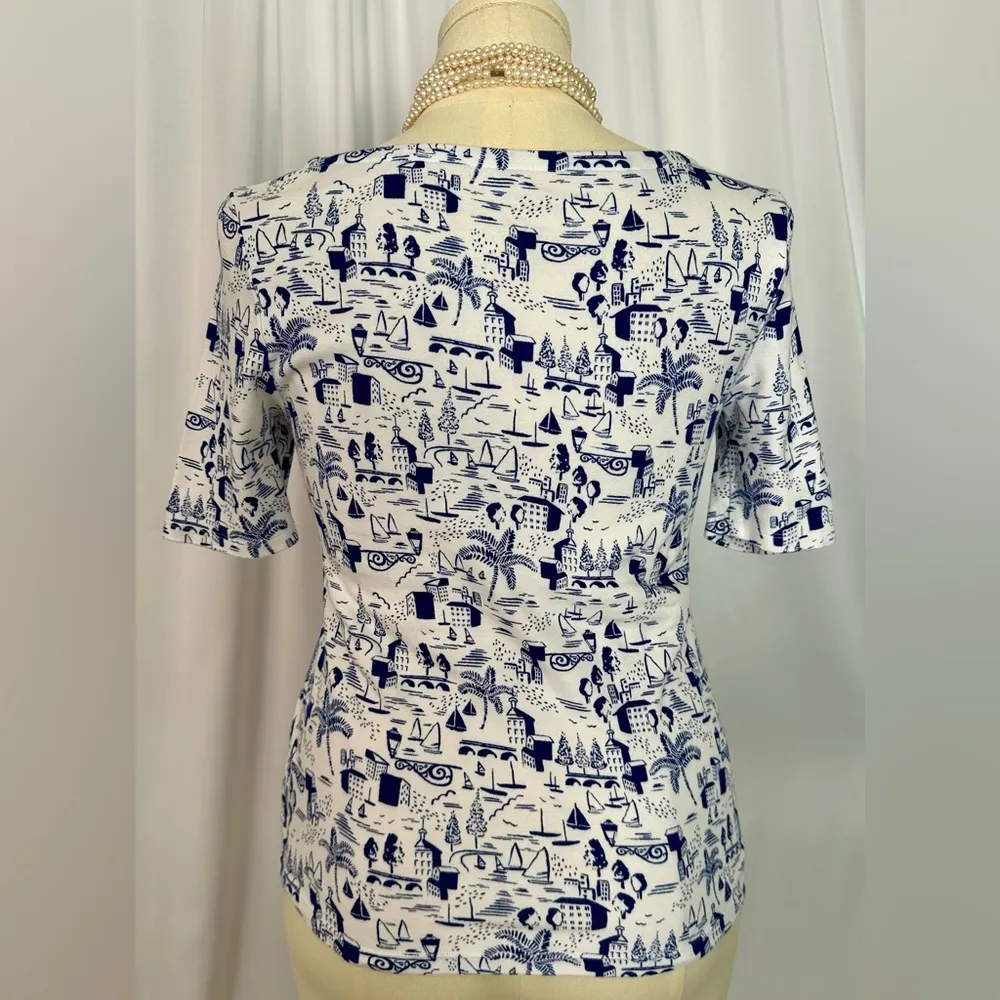 Charter Club Fitted Blue and White Short Sleeve T-Shirt (746) - Image 2