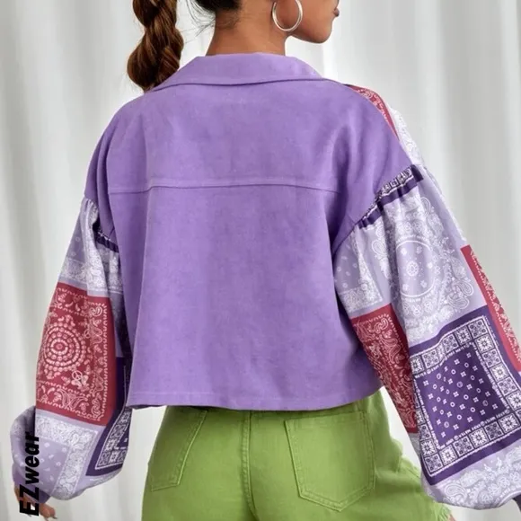 🆕 SHEIN Purple Bandana Print Cropped Jacket - Image 2