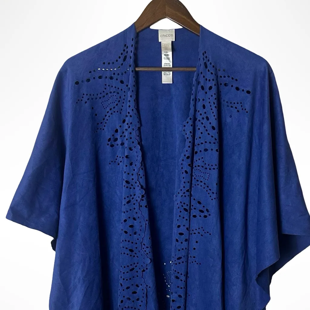 Chico's Chico’s Blue Laser Cut Open Front Shawl wrap One Size - Image 2