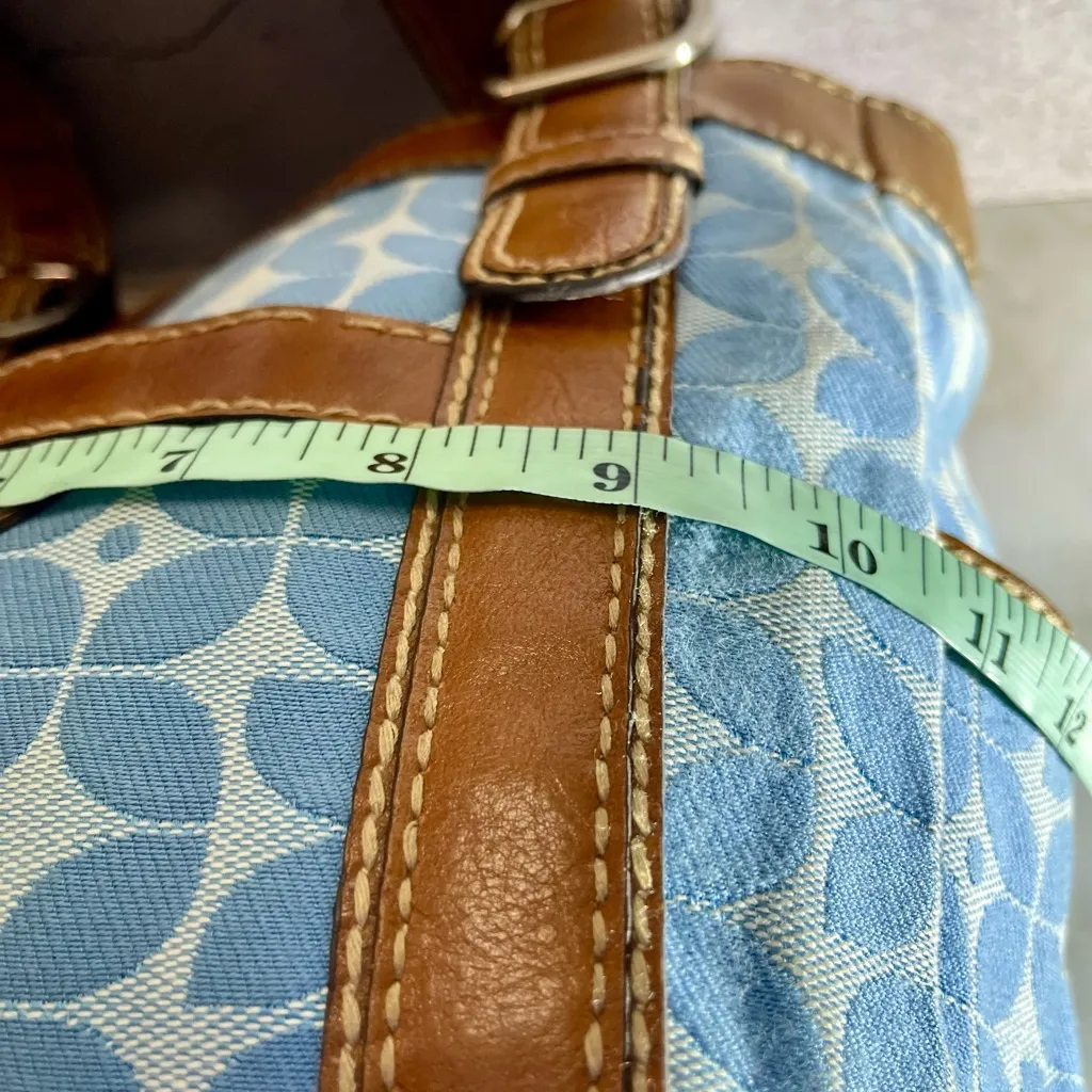 Fossil Blue And Ivory Floral Pattern Canvas Bag Brown Leather No Key - Image 11