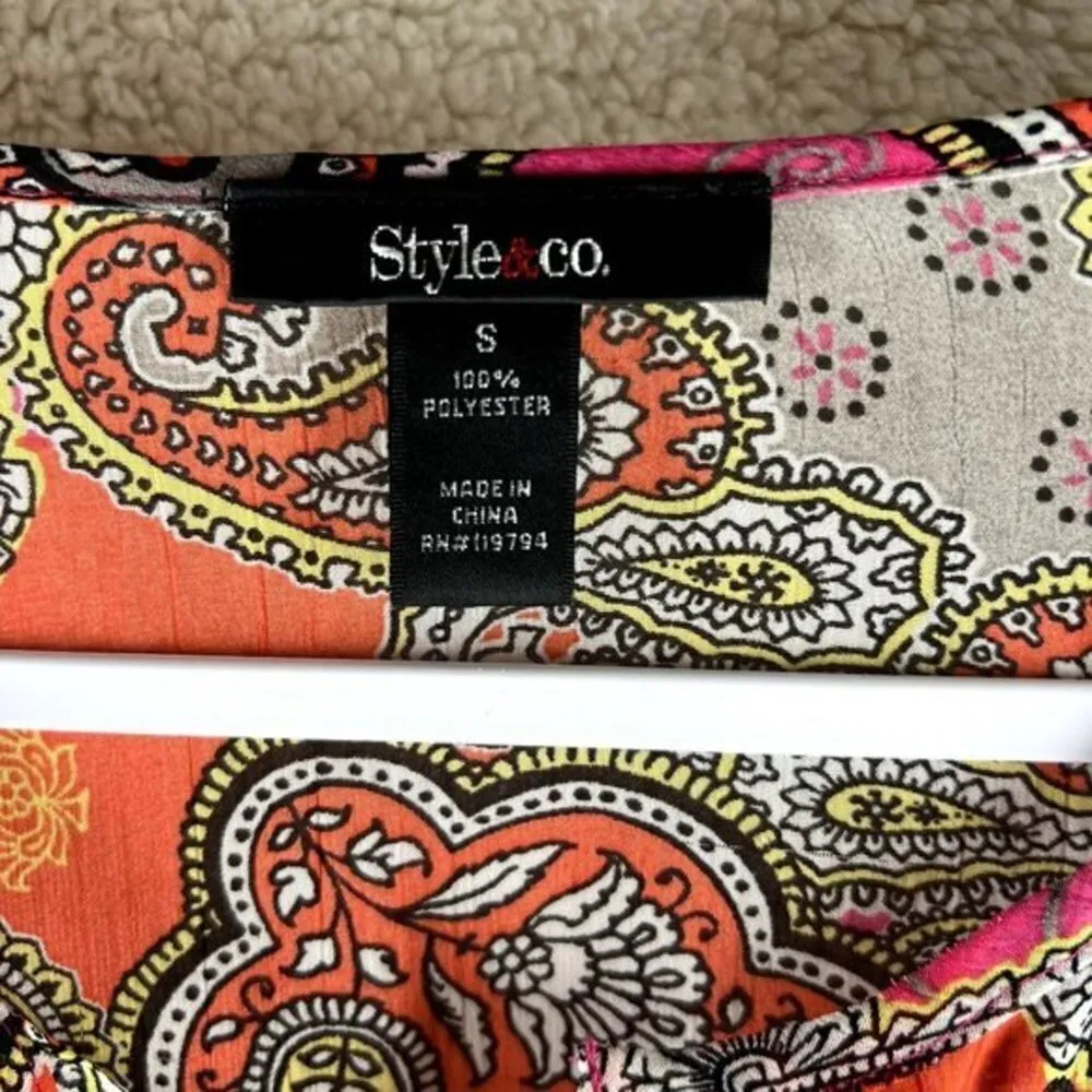 Style & Co Womens Tops Size S Sheer Chiffon Paisley Print‎ - Image 4