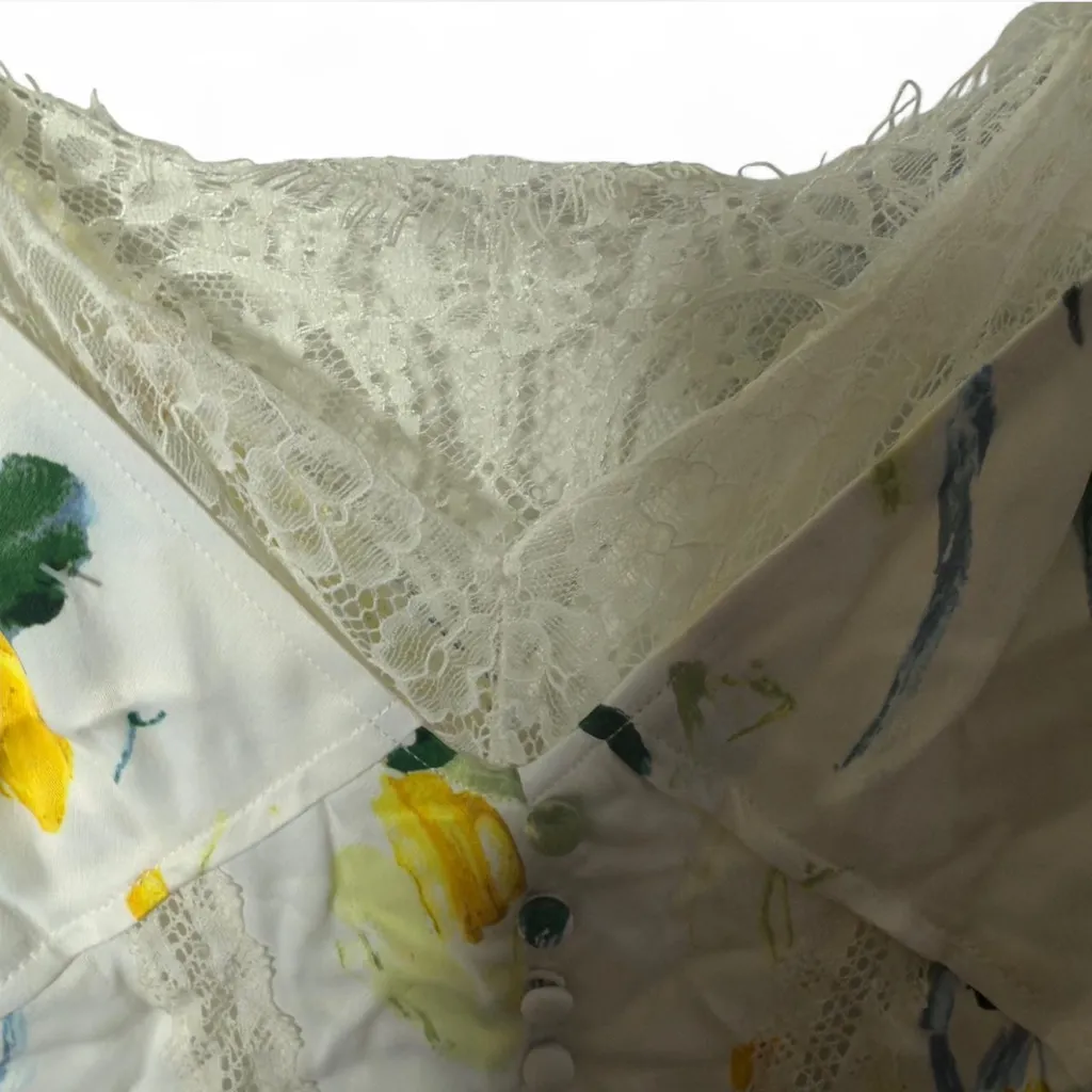 Anthropologie Lace Slip Dress 100% Viscose Size 2 US Floral Yellow Blue - Image 7