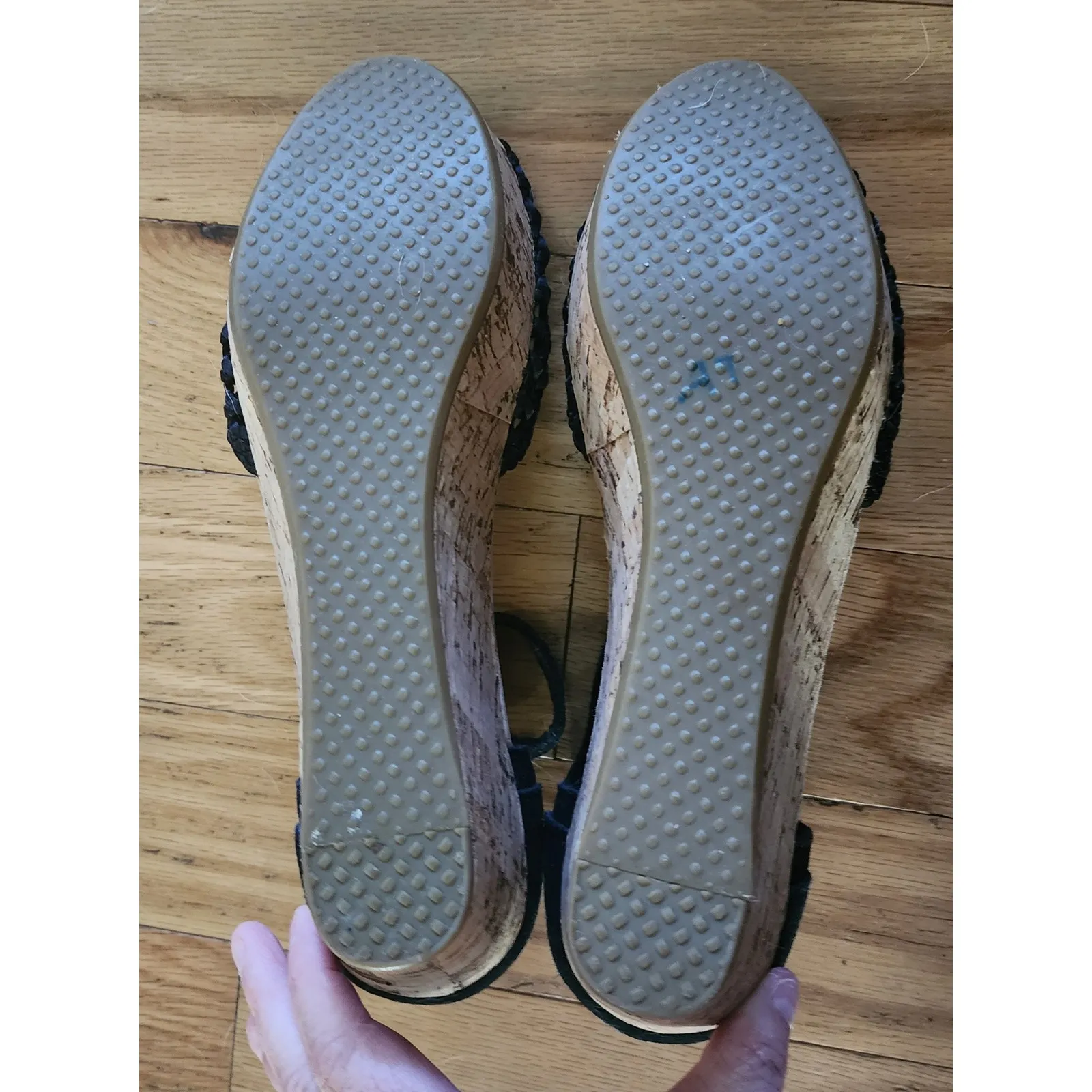 TOMS Womens Black Suede Woven Peep Toe‎ Cork Wedge Ankle Strap Sandals - Image 6