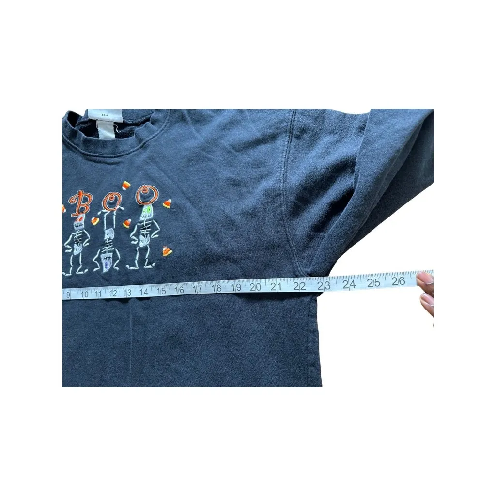 VTG Halloween "Boo" Skeleton Black Sweatshirt By Endless Designs Sun Faded Sz L Size L - Image 3