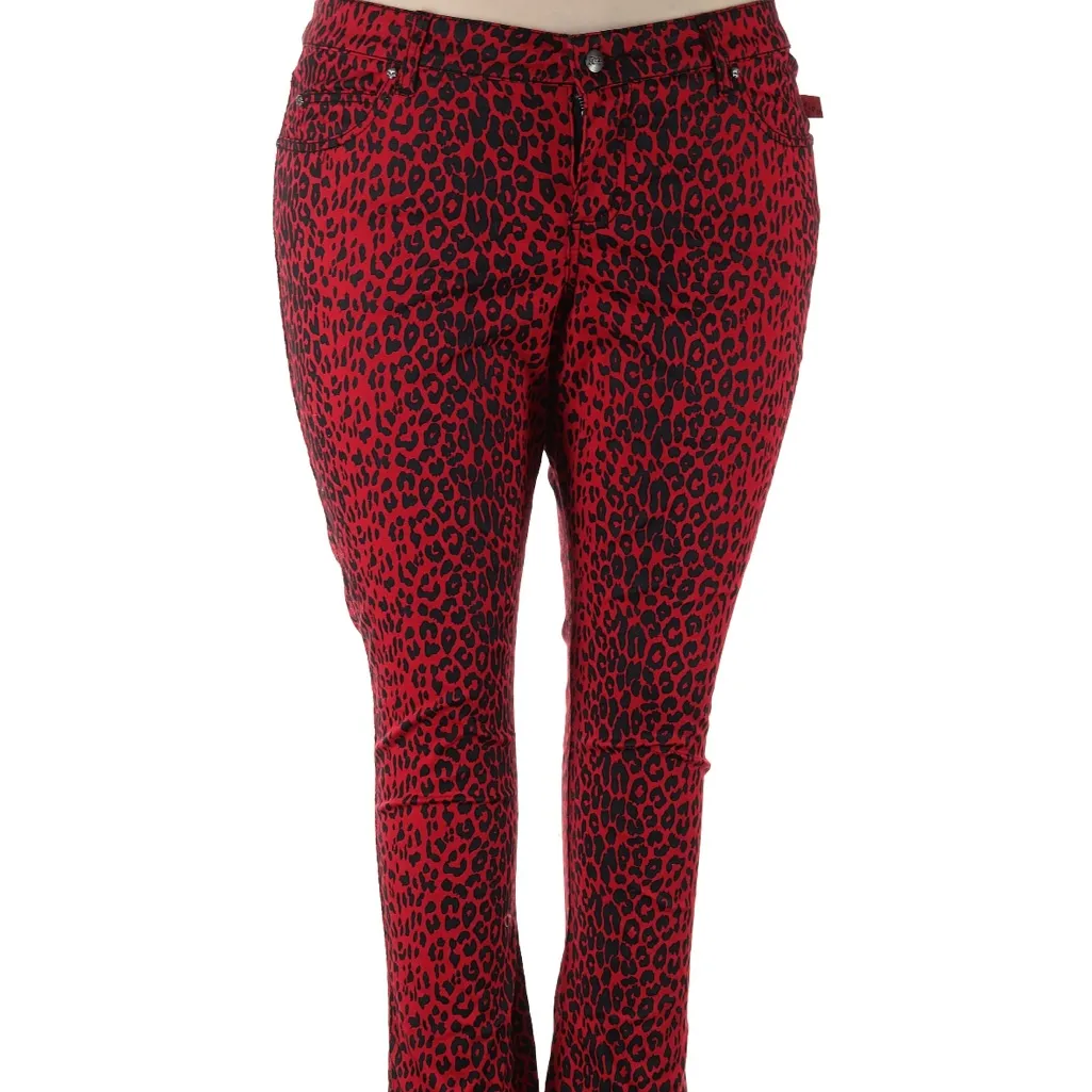 TRIPP RED BLACK LEOPARD JEAN PANTS MOTO METAL SKINNY GOTH ROCKER PUNK - Image 4