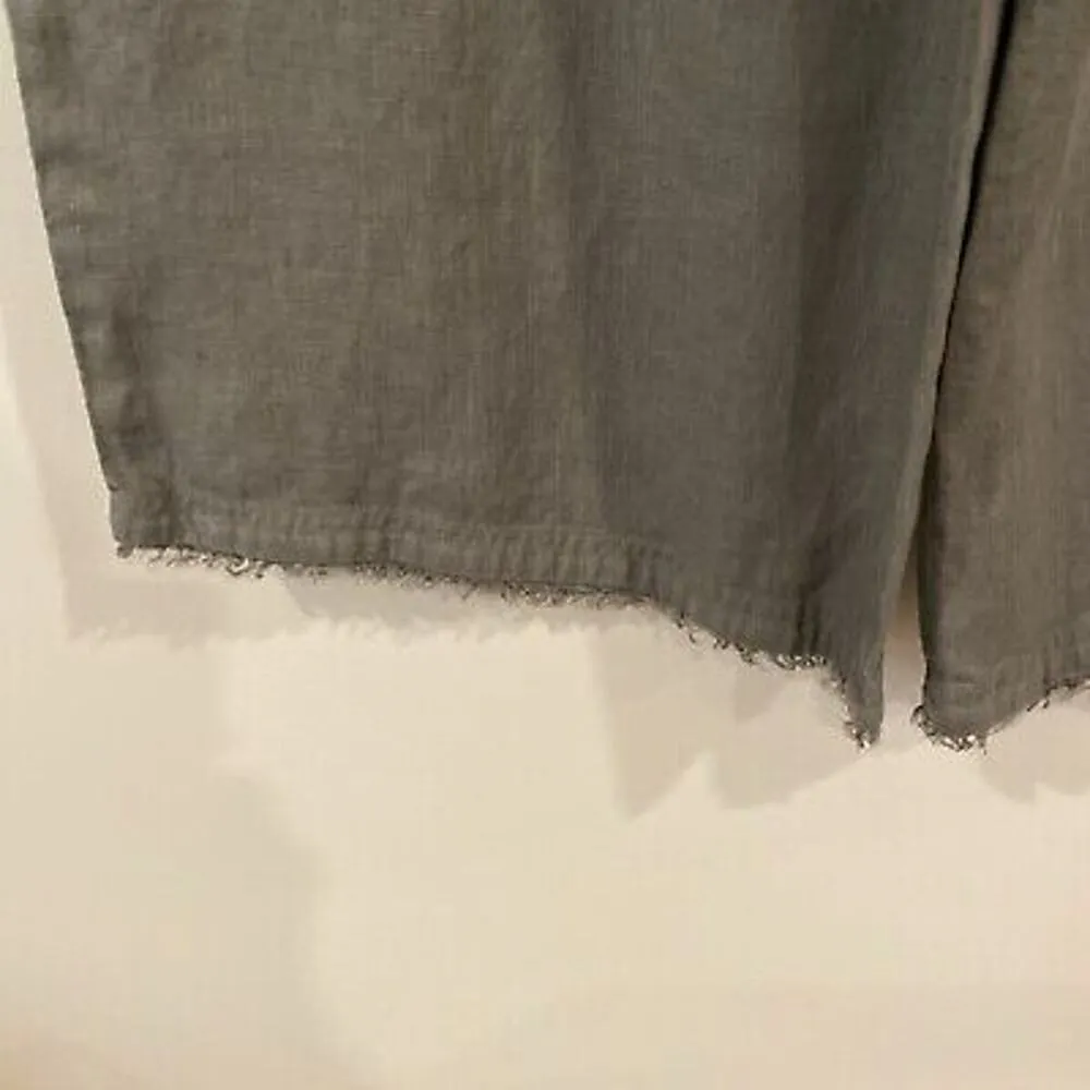 Anthro  Gray /Green LINEN Paperbag Waist Wide Leg Crop Pants S - Image 4