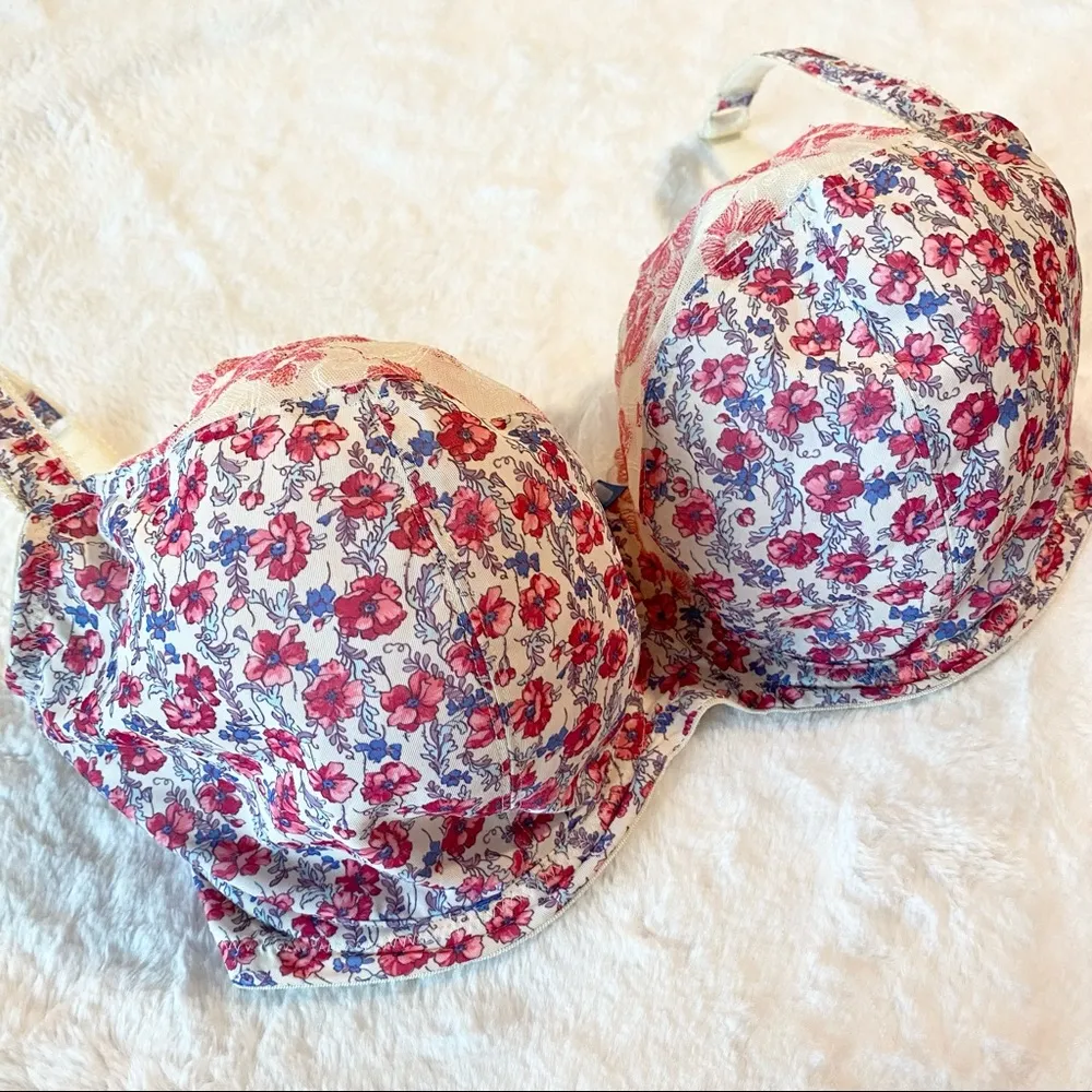 Cleo by Panache Cream & Pink Floral Lace Balconnet Bra Size 28J - Image 6