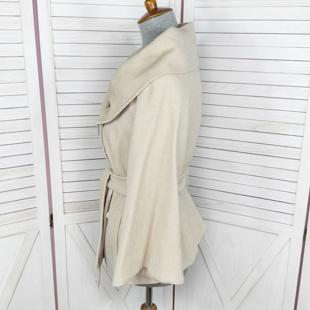 Magaschoni Open Shawl Collar Wrap Bell Sleeve Blazer Jacket Cream Tan 12 - Image 2