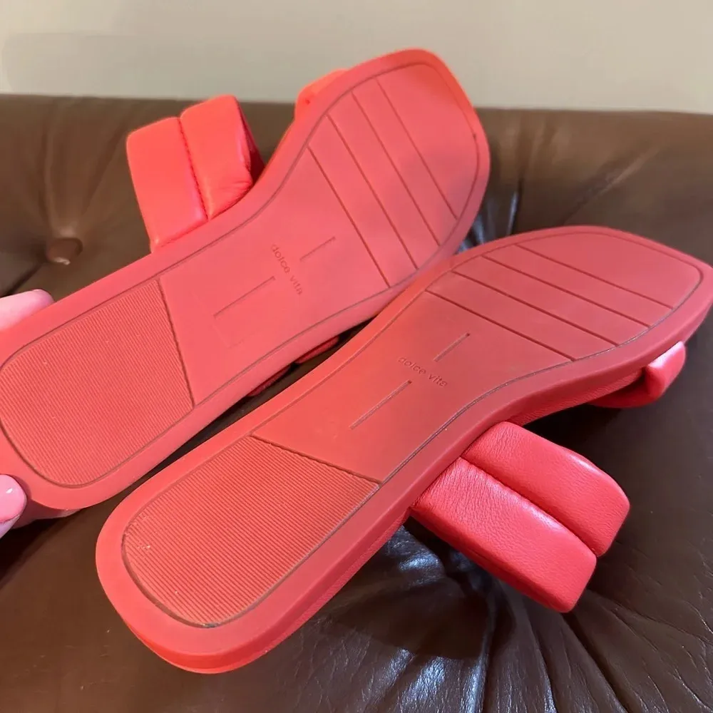 Dolce Vita Adore Slide Sandal Orange Red Leather Coral 8.5 - Image 4