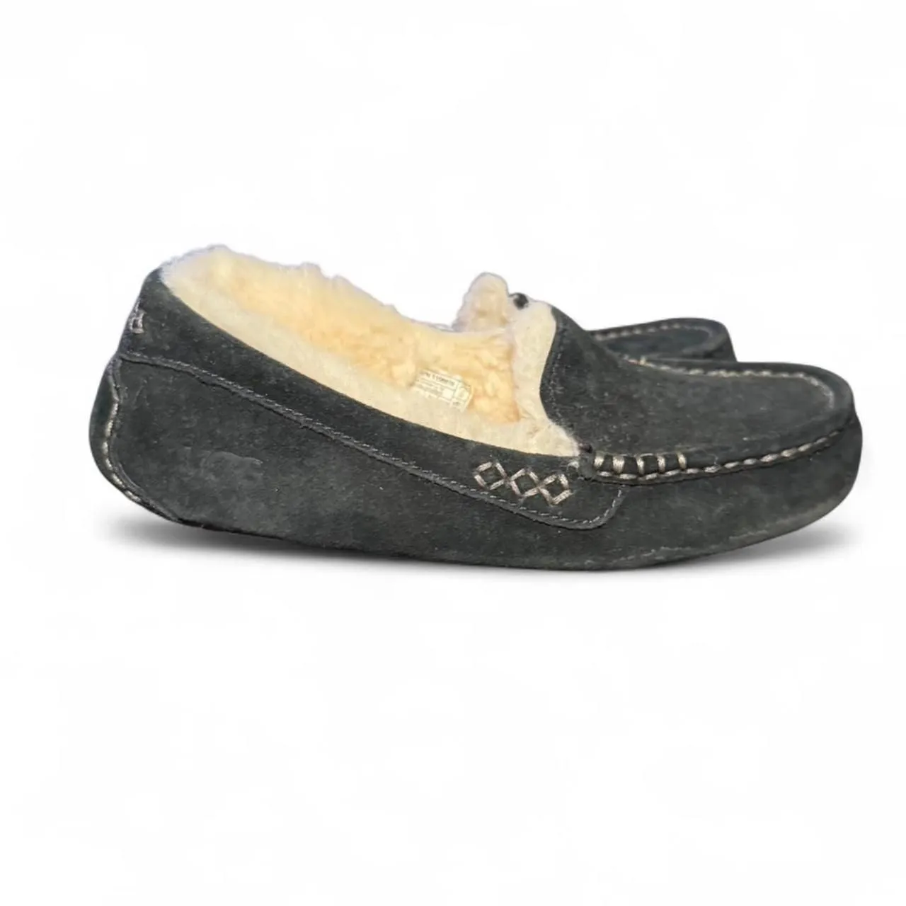 UGG Women’s Suede Shearling Slippers Gray Size 7 Moccasin Indoor Outdoor 1106878 - Image 7