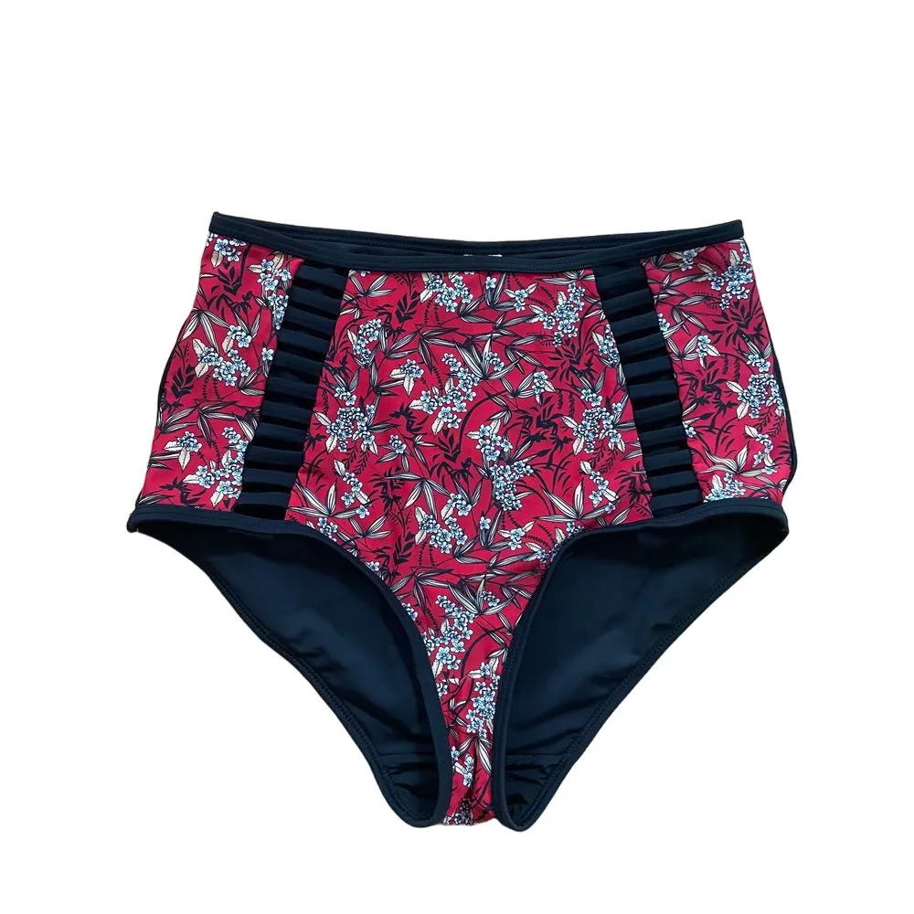 Curvy Kate CS4665 Maya High‎ Waist Bikini Brief in Red Leaf Print Size medium Black - Image 2