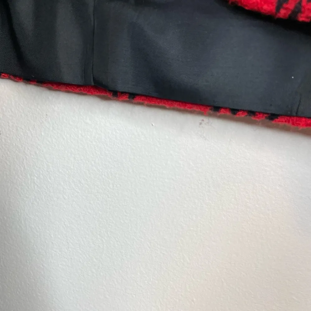 Vintage 90s Red Plaid Wool Blend Velvet Short Blazer Jacket preppy womens 10 - Image 9