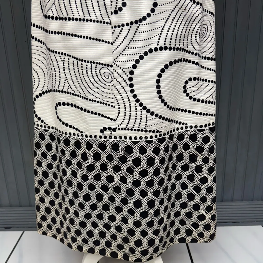 Vintage 60s Needle Craft Graphic Maxi Dress Black White Print Long Sleeve Bow Size XS - Image 7