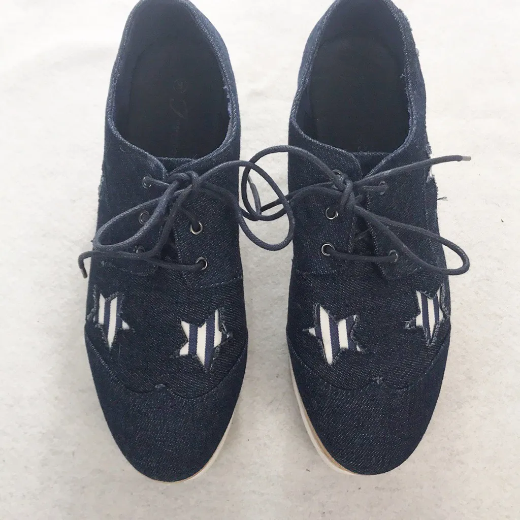 Patriotic denim stars chunky platform shoes size 9 Blue - Image 2