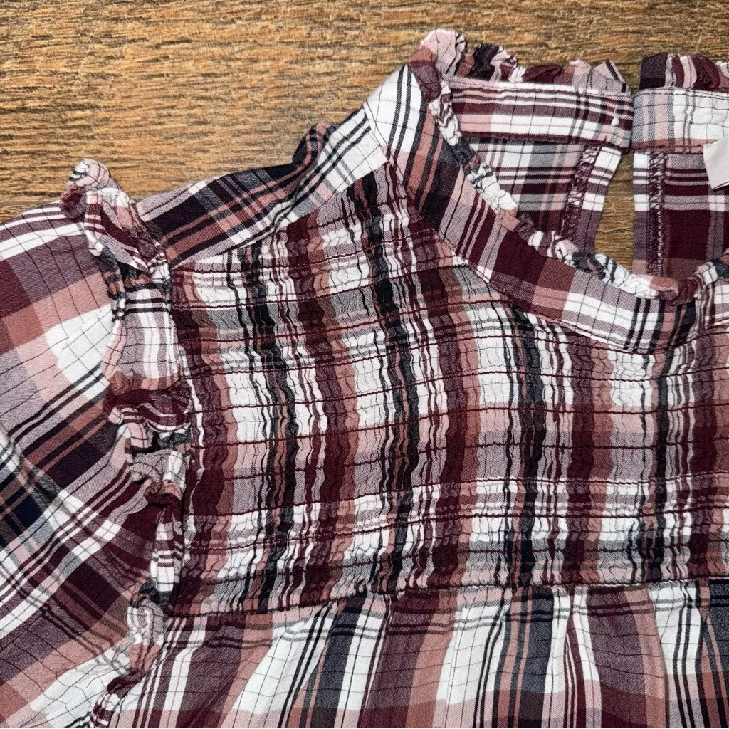 LOFT Burgundy Plaid Ruffle Blouse - Image 3