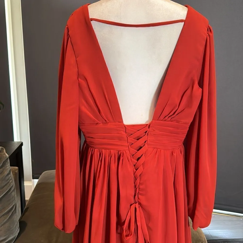 Women’s Long Sleeve Chiffon Rust Colored V - Image 6