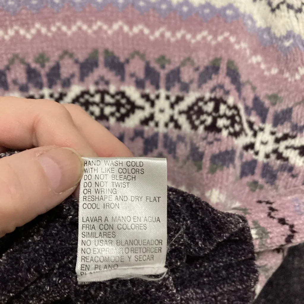 Carolyn Taylor Purple Fair Isle Mock Neck Chenille Knit Sweater - Image 4