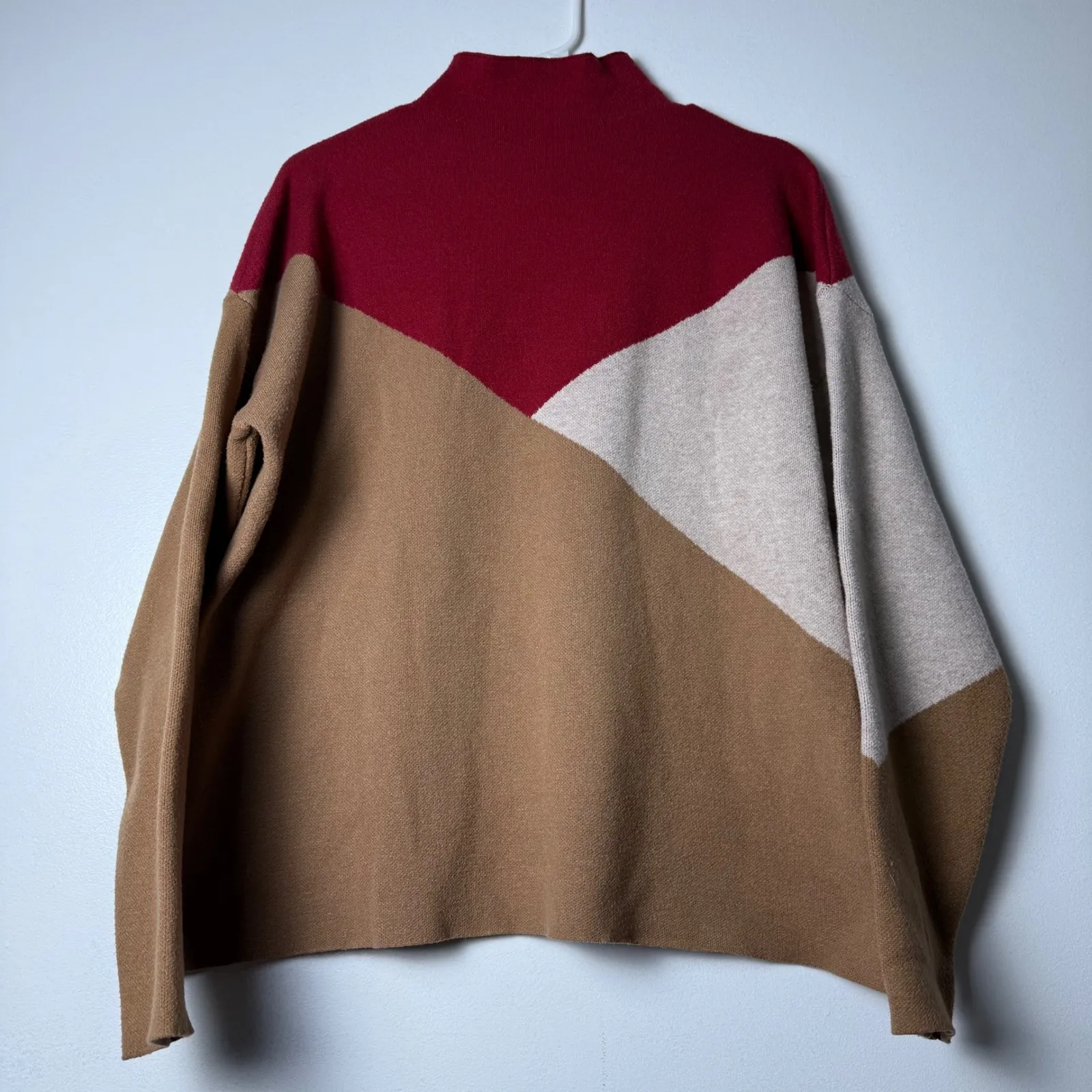 Tahari Color Block Mock Neck Pullover Sweater Casual Comfy XL Womens - Image 3