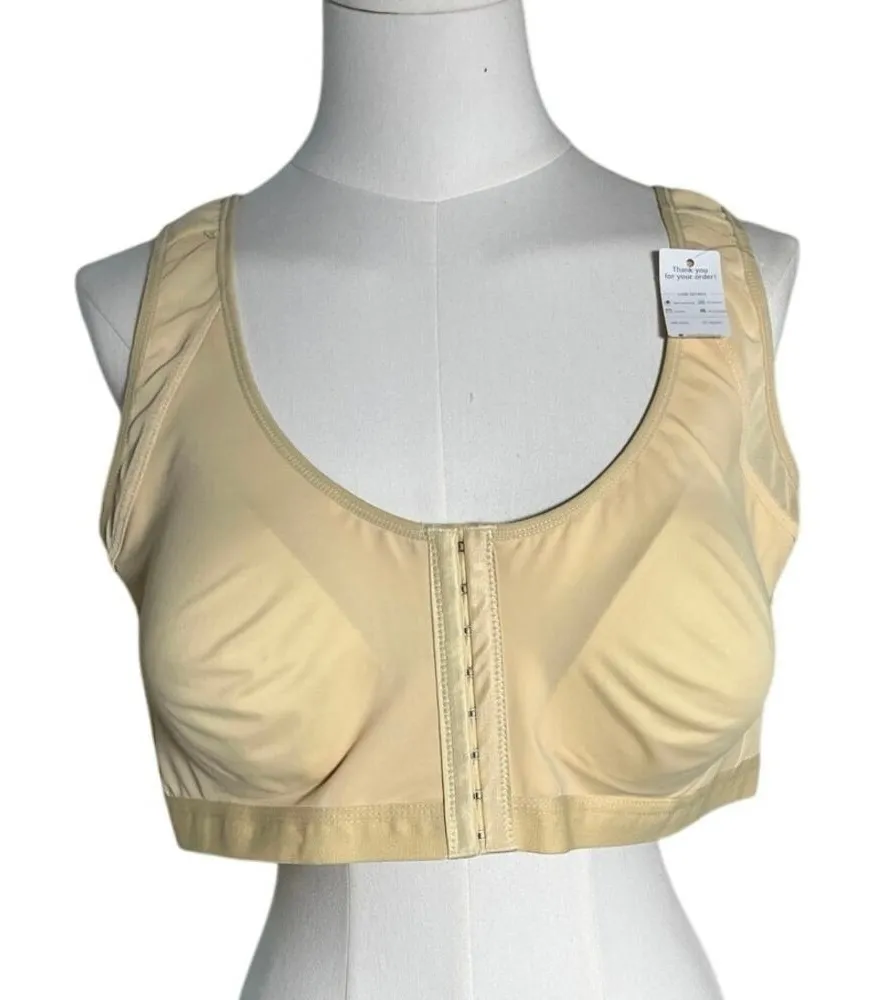Beige Front Closure Bra 4XL | Wireless Comfort Support | Nylon Spandex Tan Size undefined - Image 1