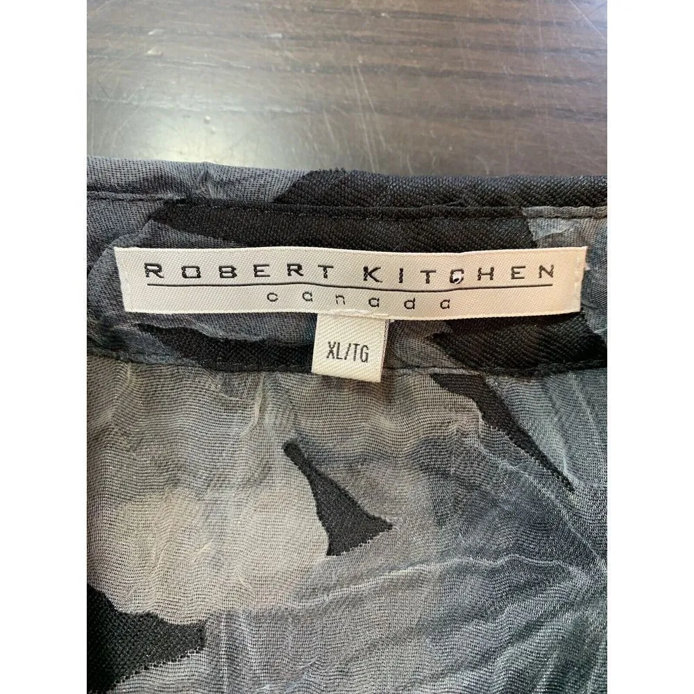 Robert Kitchen Sheer Blouse Women XL Floral Mature Coastal Grandma Office Canada Gray - Image 4