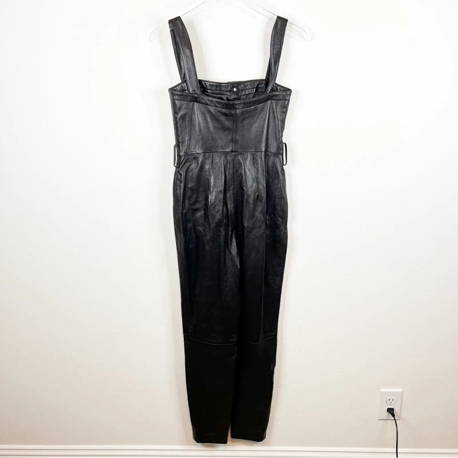 L’academie Palais Leather Slim‎ Leg Jumpsuit XS Black - Image 4