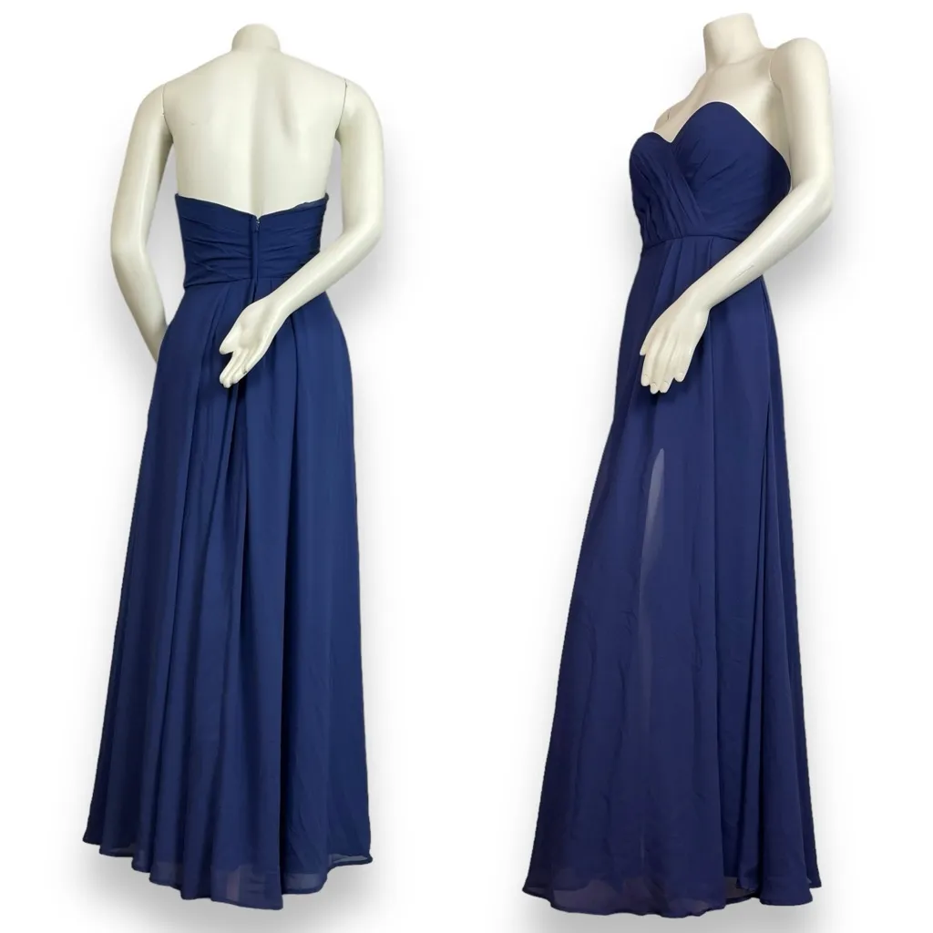 Mori Lee Madeline Gardner Prom‎ Dress Bridesmaid Blue Sweetheart Slit Chiffon 2 - Image 2