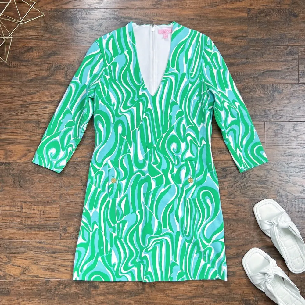 Lilly Pulitzer • Charlena Dress printed ponte shift green blue Finders Keepers - Image 2
