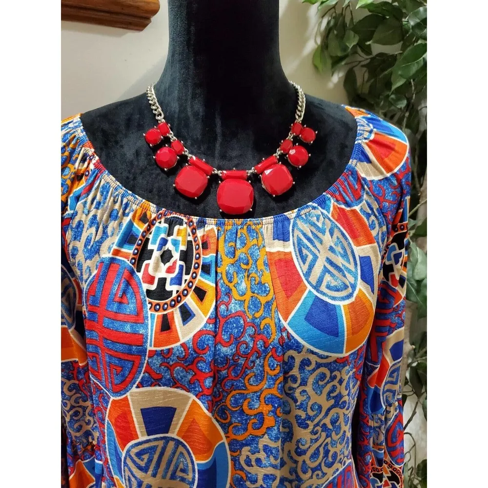 Honeyme Women Multicolor Polyester Round Neck Long Sleeve Knee Length Dress 2XL - Image 2