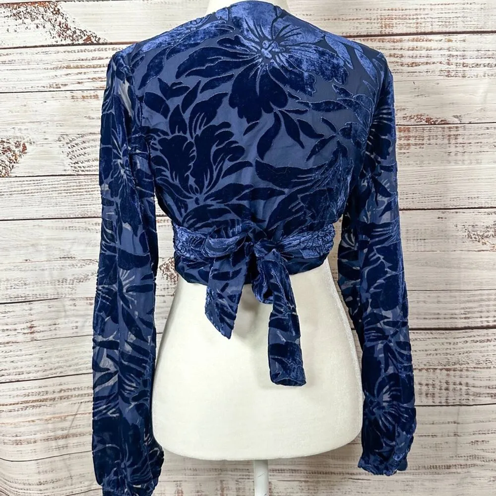 Hutch Claudia Dark Navy Crushed Velvet Wrap Crop Top, EUC, Medium, MSRP $198 - Image 8