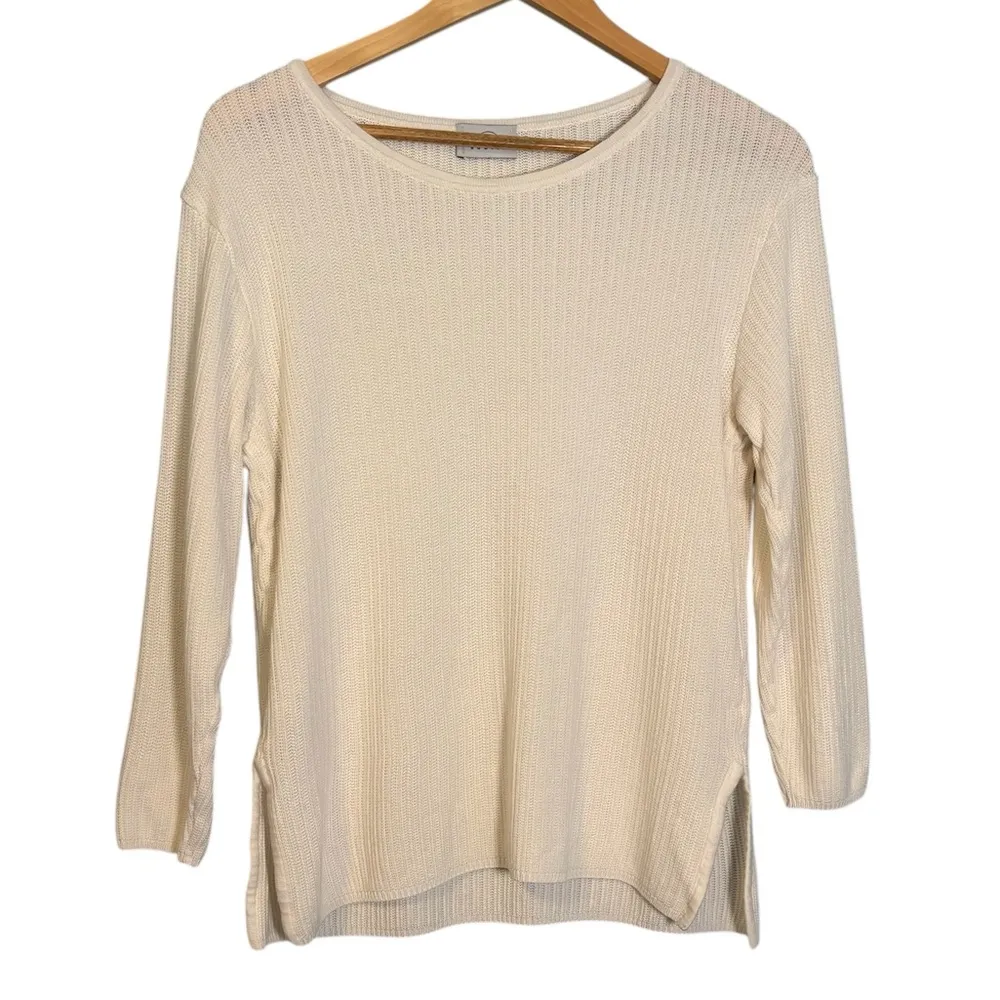 Bogner Women's Cream Viscose Silk Knit Round Neck Sweater‎ 10 Ski Minimal Preppy - Image 2