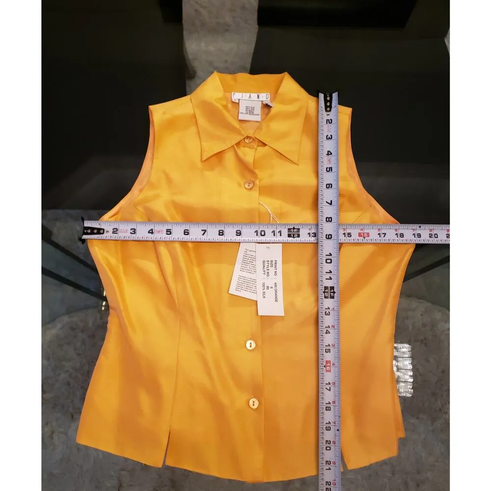Piano 2 Piece Shirt & Pants Women's 6 Orange Silk Ribbed Sleeveless Pullover - Image 10