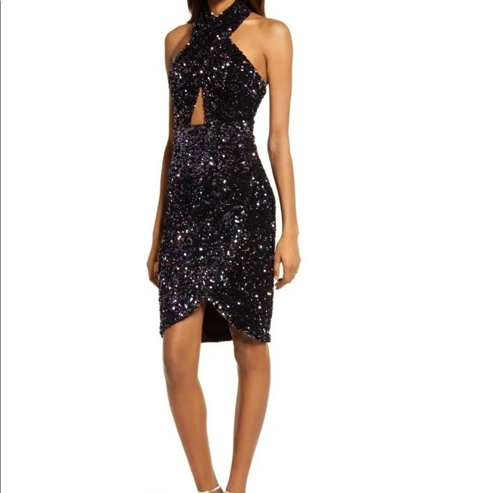 Bardot The Sequin Halter Dress, Black/Multi, Black Tie, Cocktail Party Large NWT - Image 5