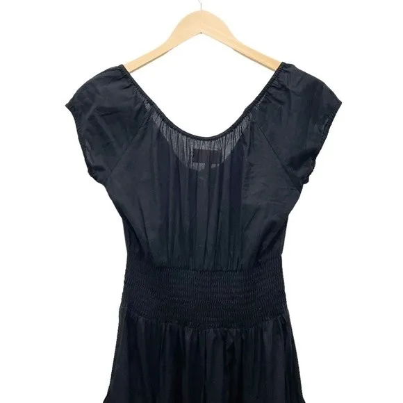 Laurie Felt Black Cap Sleeve Retro Midi Cotton Peasant Dress Women’s Size XXS - Image 6